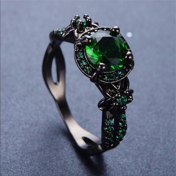 Emerald Color 10Kt Black Gold Filled CZ Ring - Picture 2 of 6